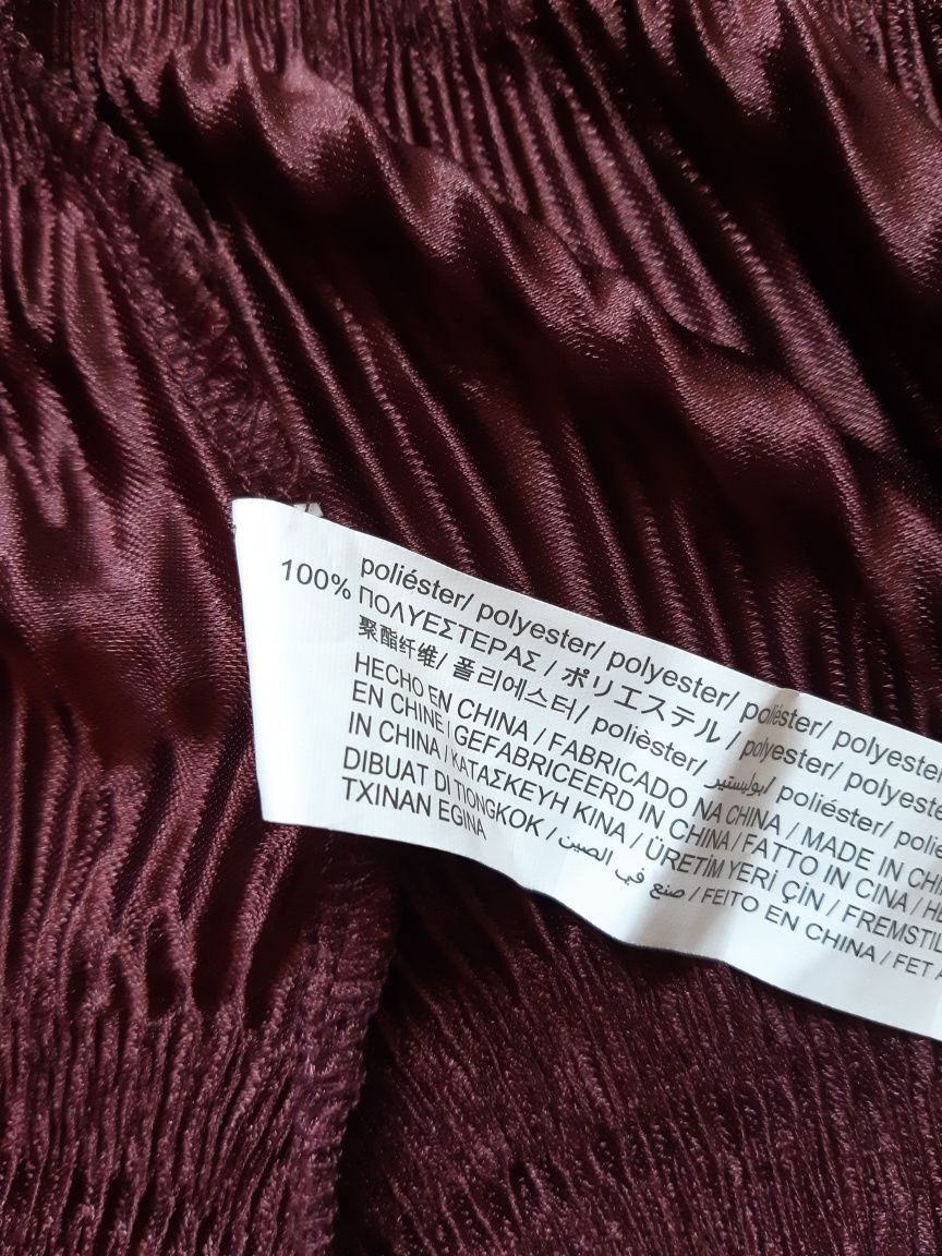 Bordowa fioletowa plisowana bluzka na ramiączka wiązana w pasie 38 M Z