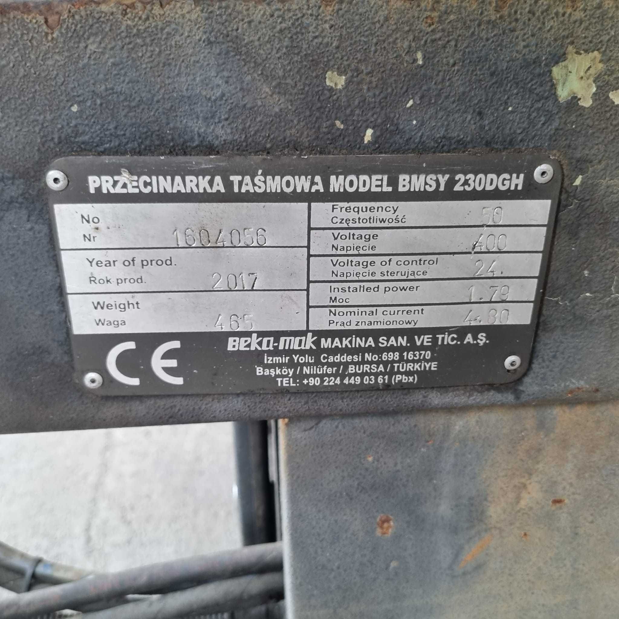 Przecinarka taśmowa - ramienna, półautomatyczna Bekamak BMSY 230 DGH