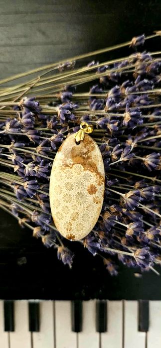 Naturalny amulet skamieniały koral kamień talizman wisiorek naszyjnik