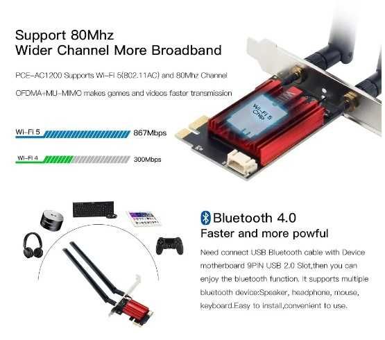 FENVI WiFi 5 pci-e Adapter bezprzewodowy AC1200 karta sieciowa