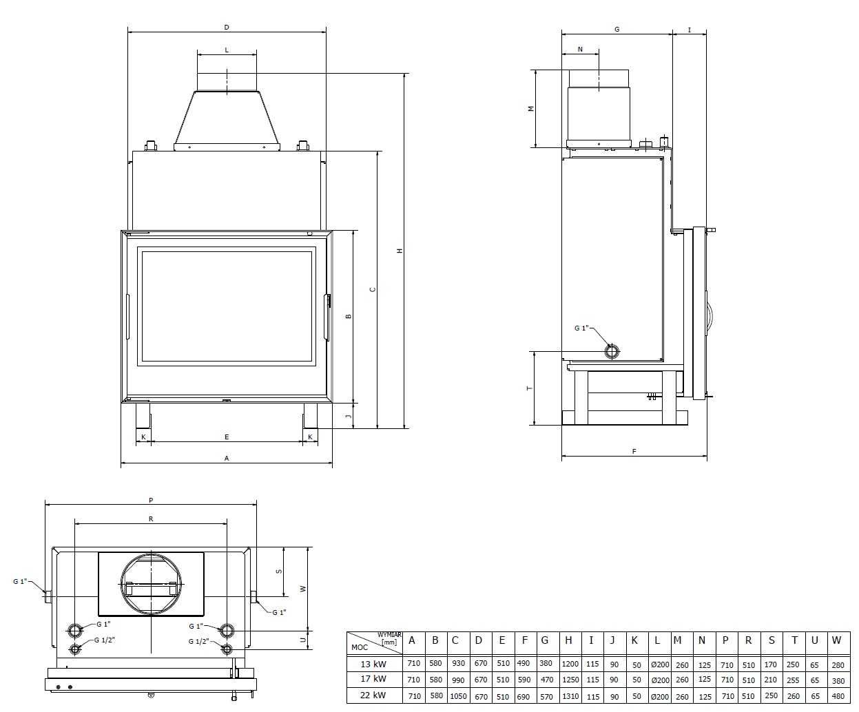 Wkład kominkowy z płaszczem wodnym TKL BASE 12kW UZ