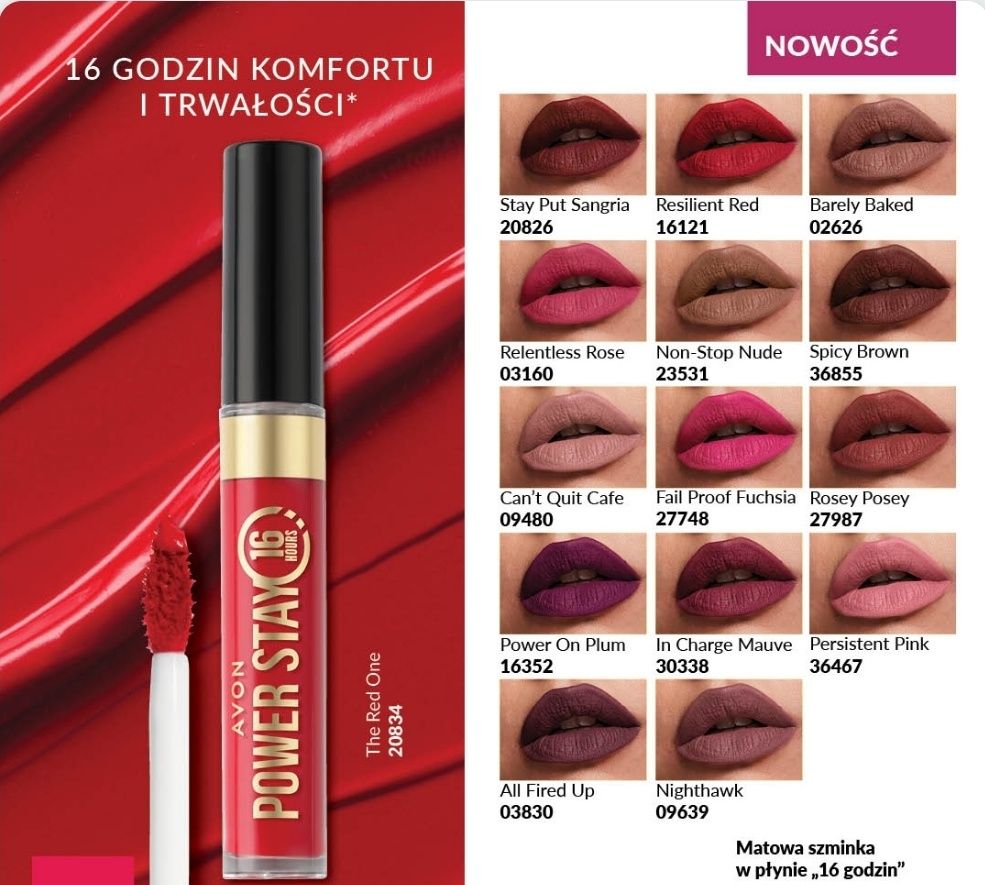 Avon Power Stay trwała matowa szminka w płynie do ust 16h lip colour