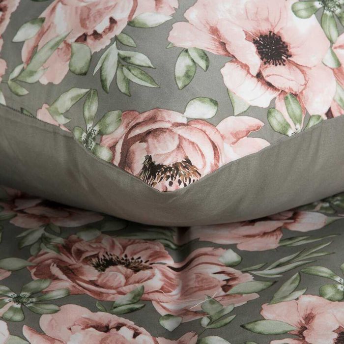 Pościel komplet pościeli 160x200cm bawełna stalowy różowy kwiaty