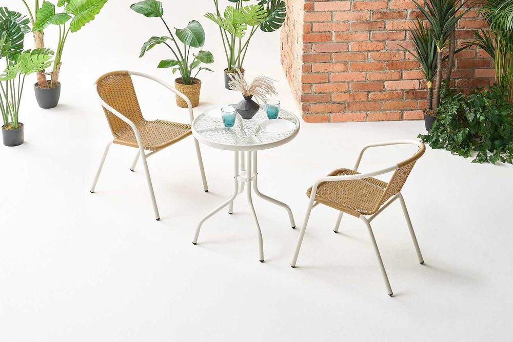 Krzesło Technorattanowe na Balkon Taras Bistro Patio BRĄZOWO-BIAŁE