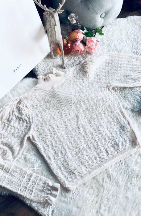 ZARA Klasyczny zestaw kremowy sweterek + jeansy styl Basic Roz. 36(S)