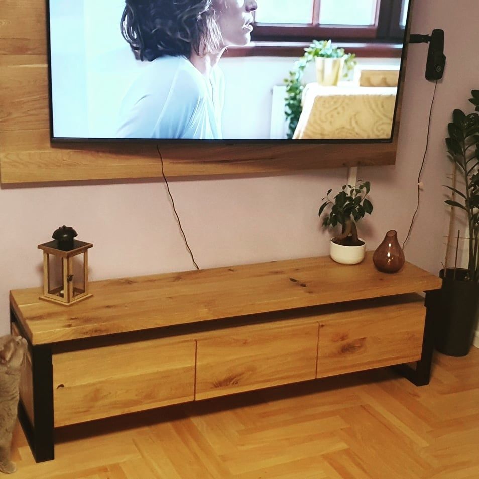 Szafka komoda RTV lity dąb drewniana loft scandi