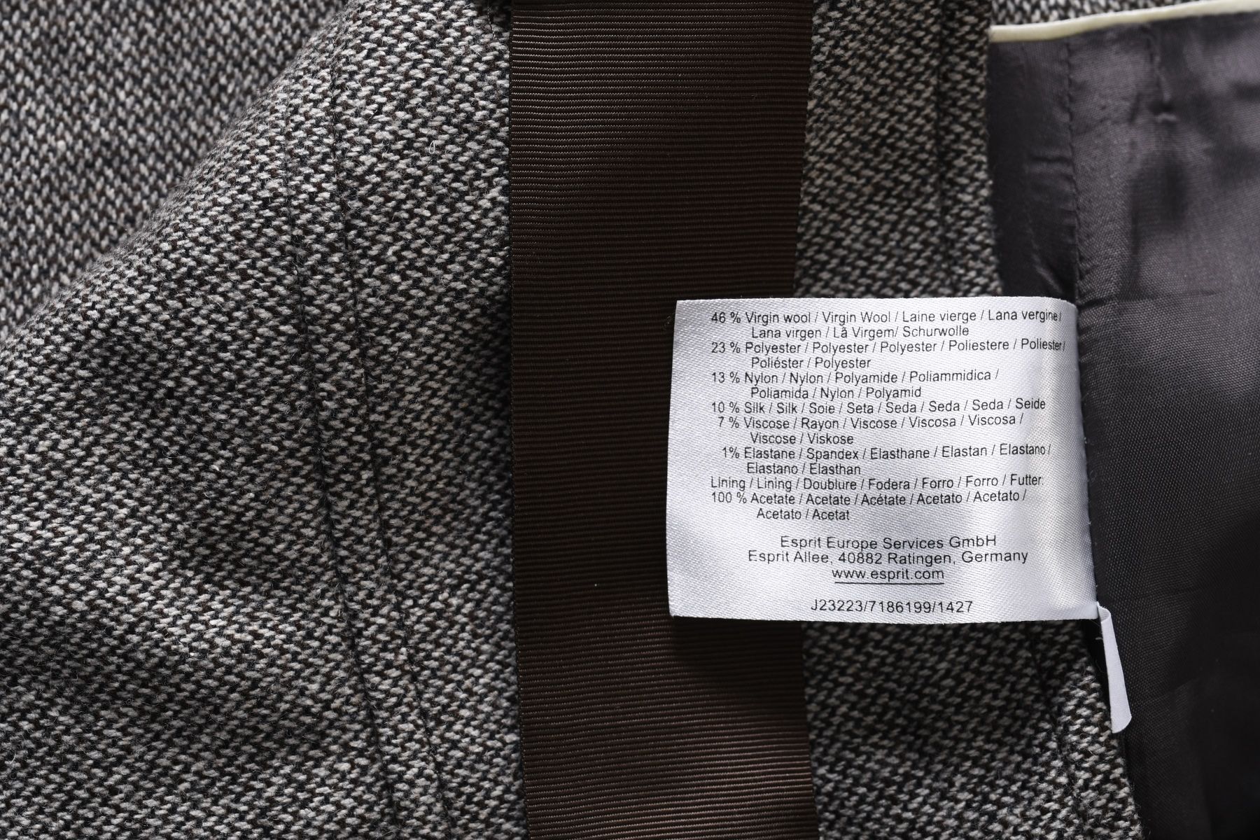 ESPRIT ciepła brązowa spódniczka midi w melanżu wełna jedwab r. 40