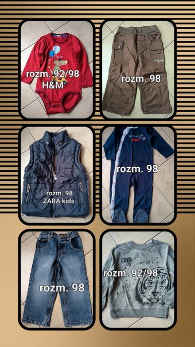 Body, bezrękawnik, spodnie, śpiochy, bluzka dla chłopca rozm. 98
