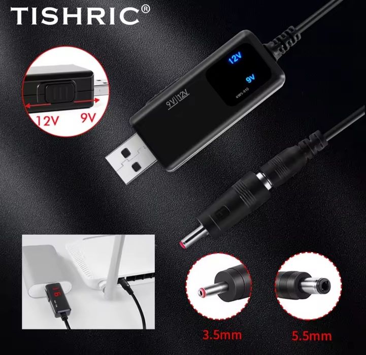 Кабель інвертор підвищуючий на 9-12В для роутера USBx5.5x2.1 від Power