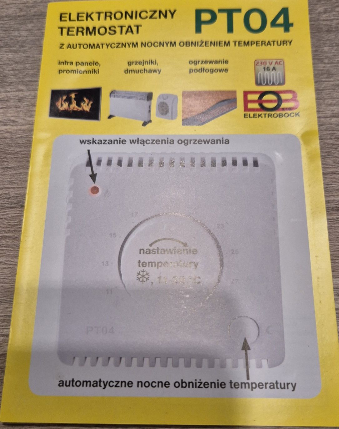Termostat do ogrzewania elektrobook pt04