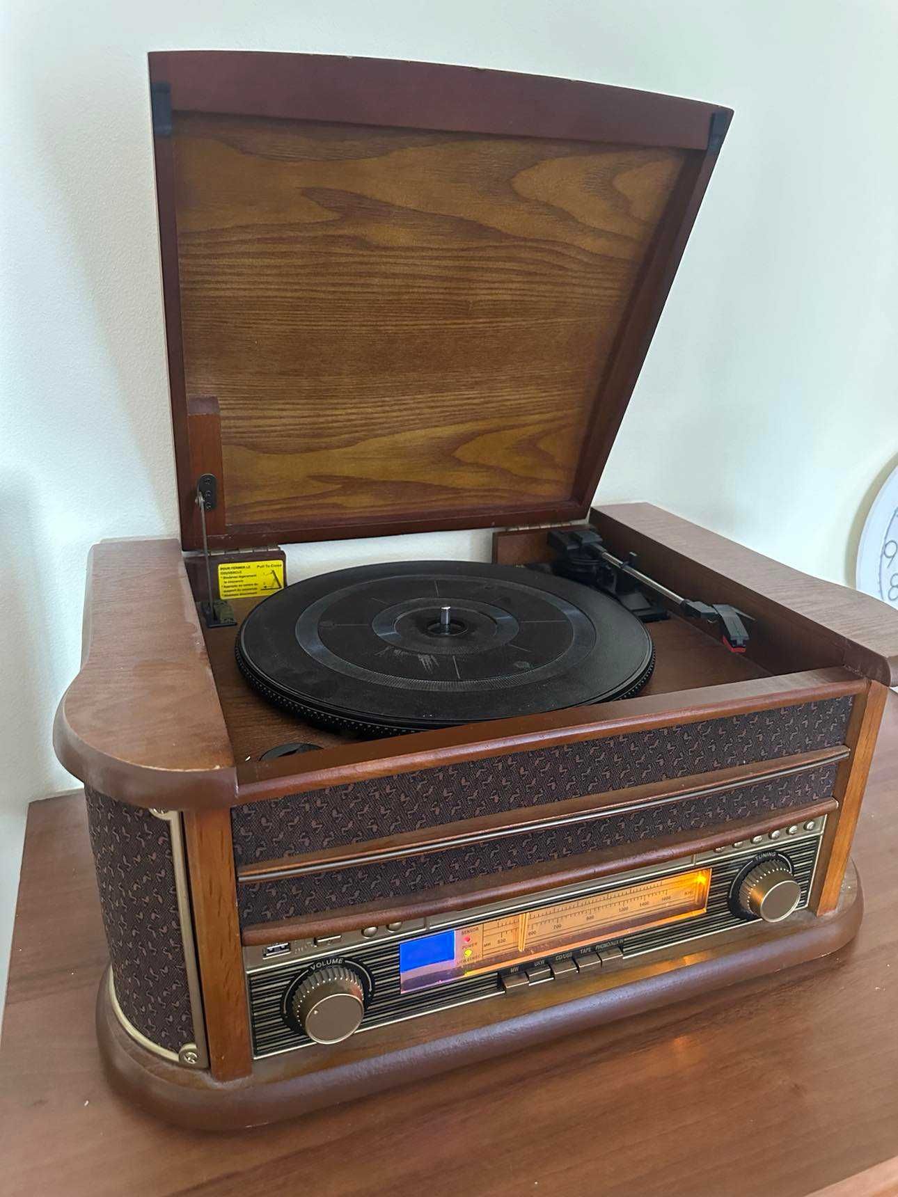 Wieża STEREO RETRO Gramofon, CD, Radio, M.Kasetowy