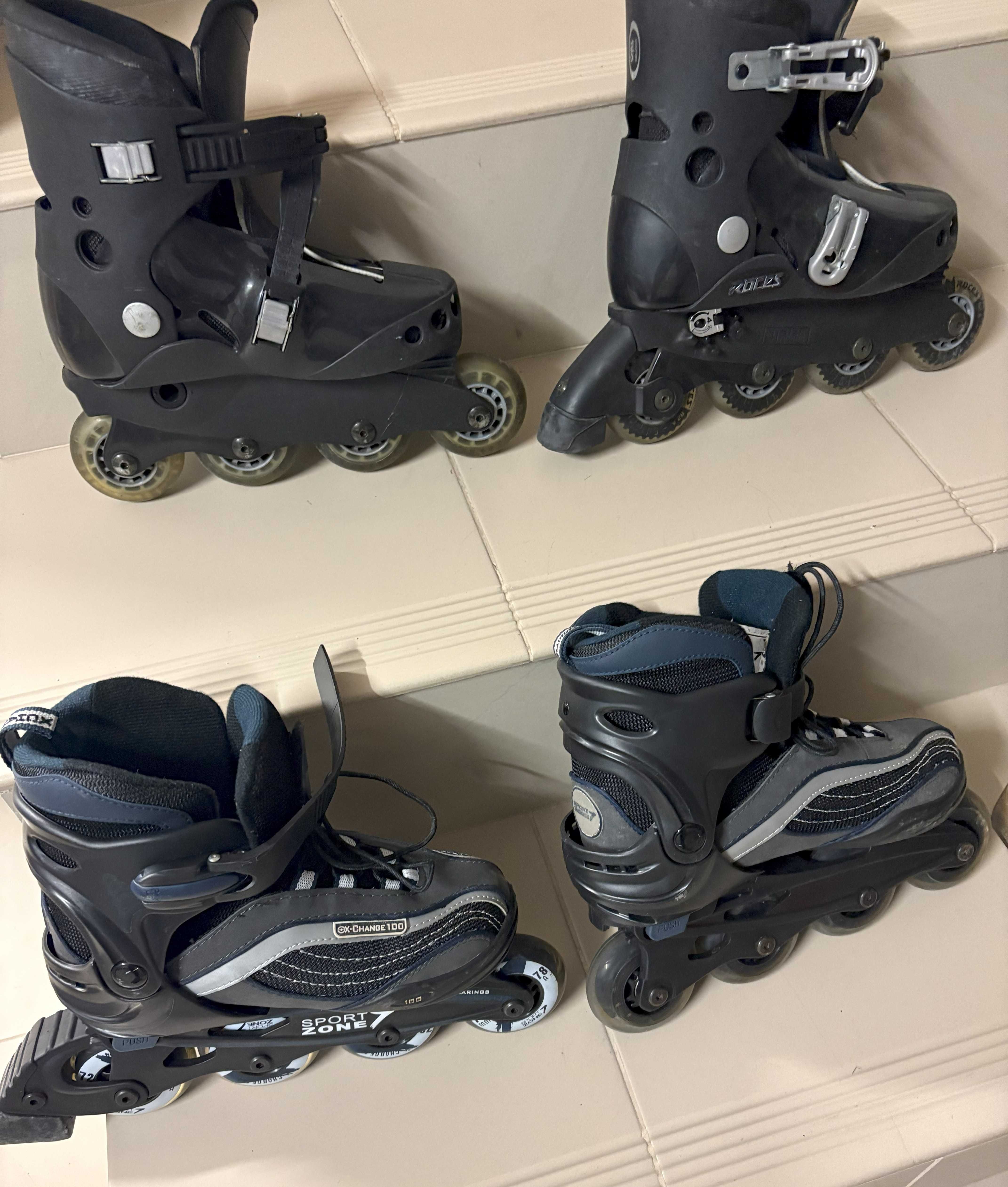 Patins em linha com 4 rodas (Roces e Sport Zone) com muito pouco uso