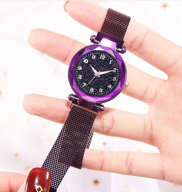 Nowy zegarek damski fioletowy fiolet zapięcie magnetyczne duża tarcza