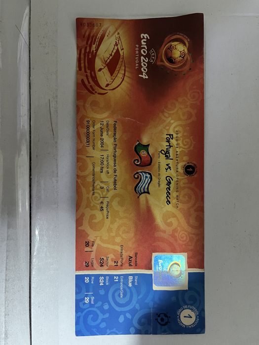 Bilhete do euro 2004 portugal grecia