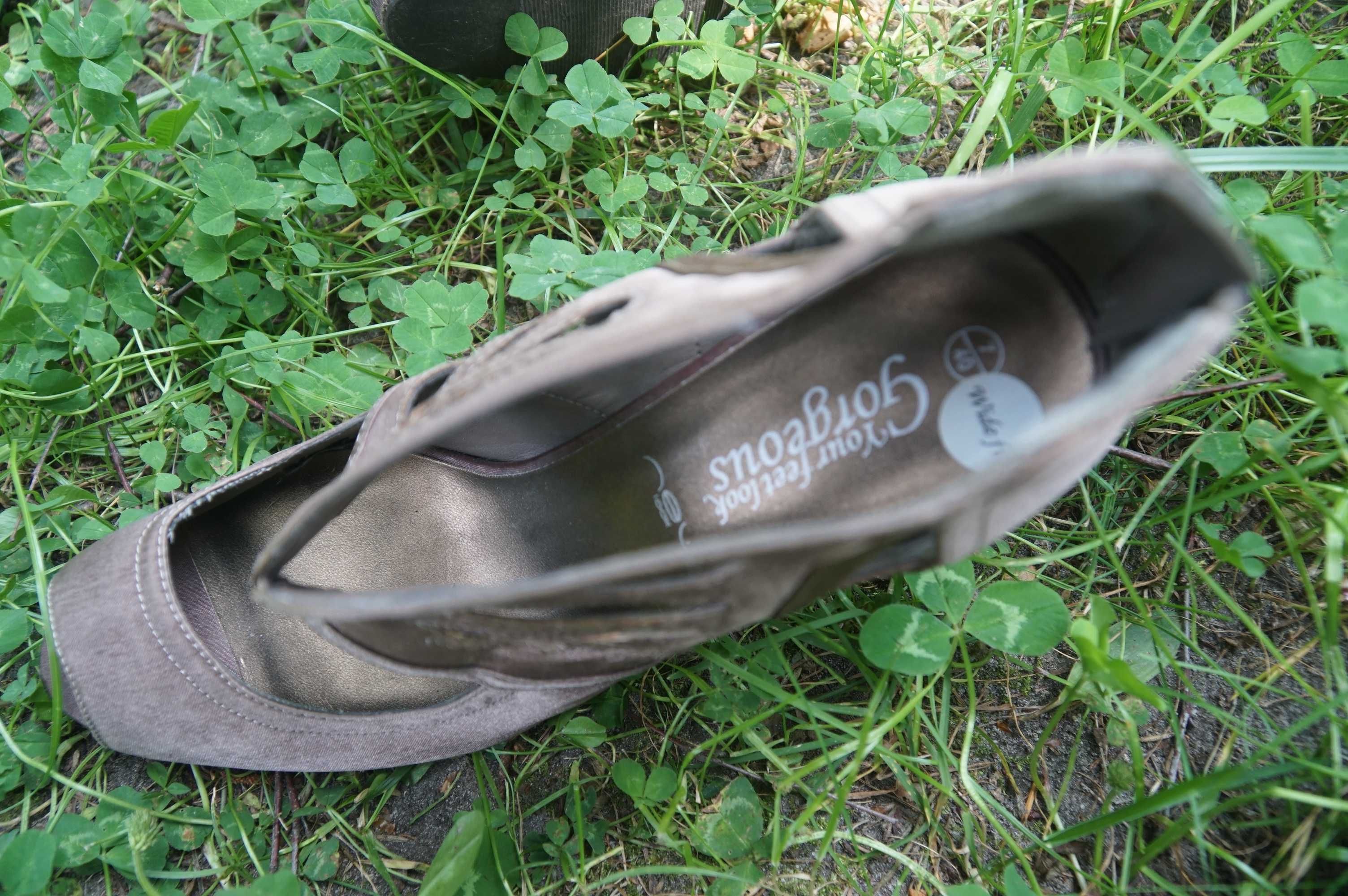 Złote satynowe buty szpilki sandałki na obcasie botki 41 wkł. 26,5 cm