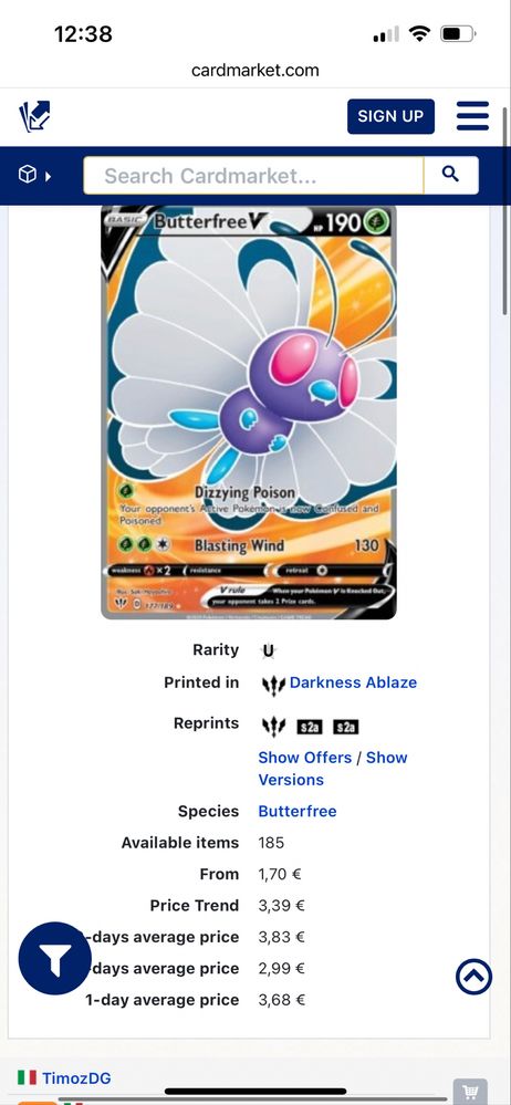 Carta Pokémon Butterfree V