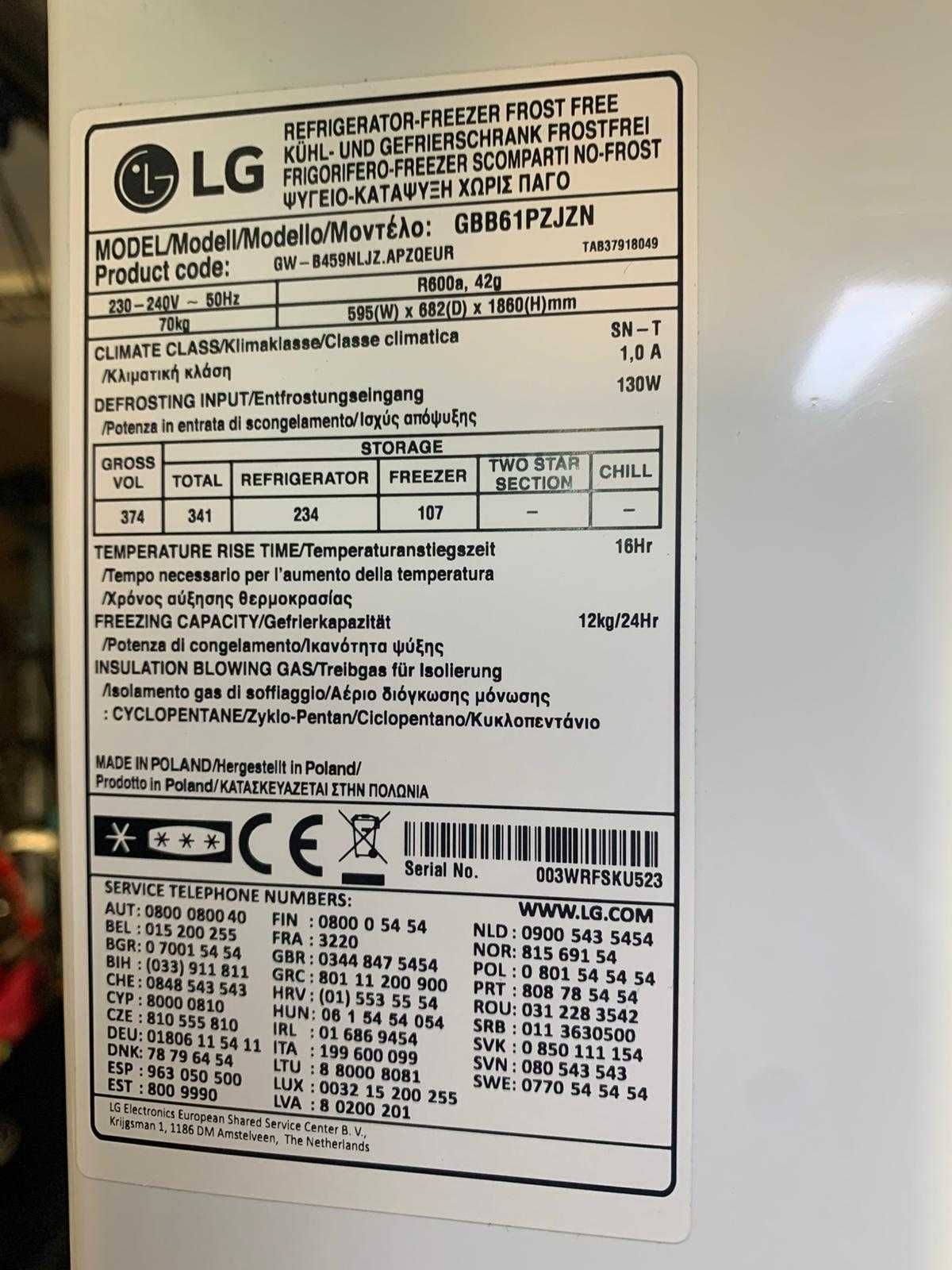 Frigorífico Combinado LG GBB61PZJZN