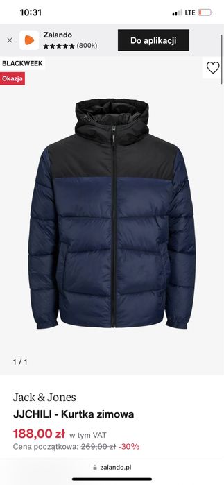 Jack&Jones puchowa kurtka S granatowa idealna