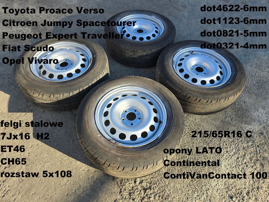 Koła felgi opony 215/65r16C 7Jx16 et46 5x108 Toyota Proace JUMPY Expert Scudo Vivaro Traveller citroen