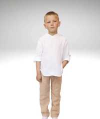 Дитяча біла туніка, туніка з капюшоном та штани, штани з мусліну