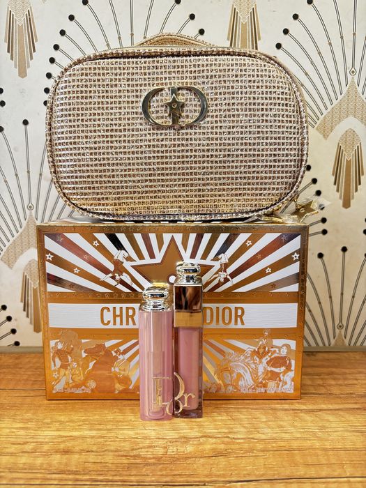 DIOR Addict zestaw limitowany kosmetyczka złota błyszczyk szminka
