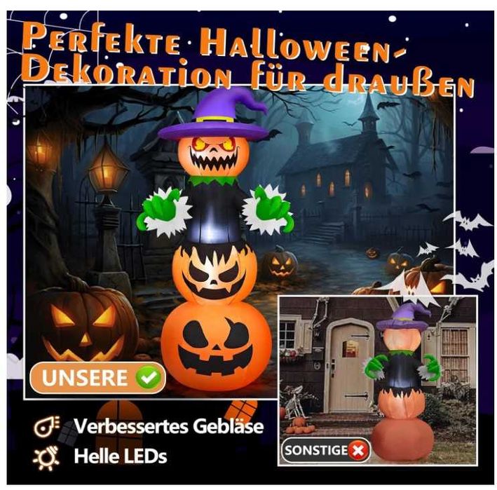 Nadmuchiwana dekoracja na Halloween dynia z oświetleniem LED 180cm