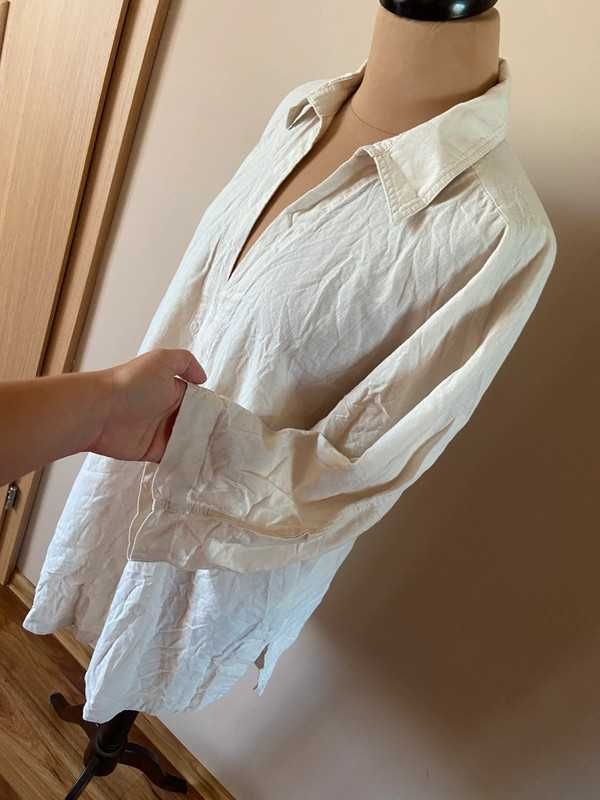 Oversize krem bez pastele koszula tunika duza h&m m l 38 40