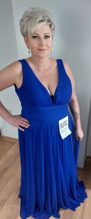 Sukienka wieczorowa z plisami - królewski niebieski