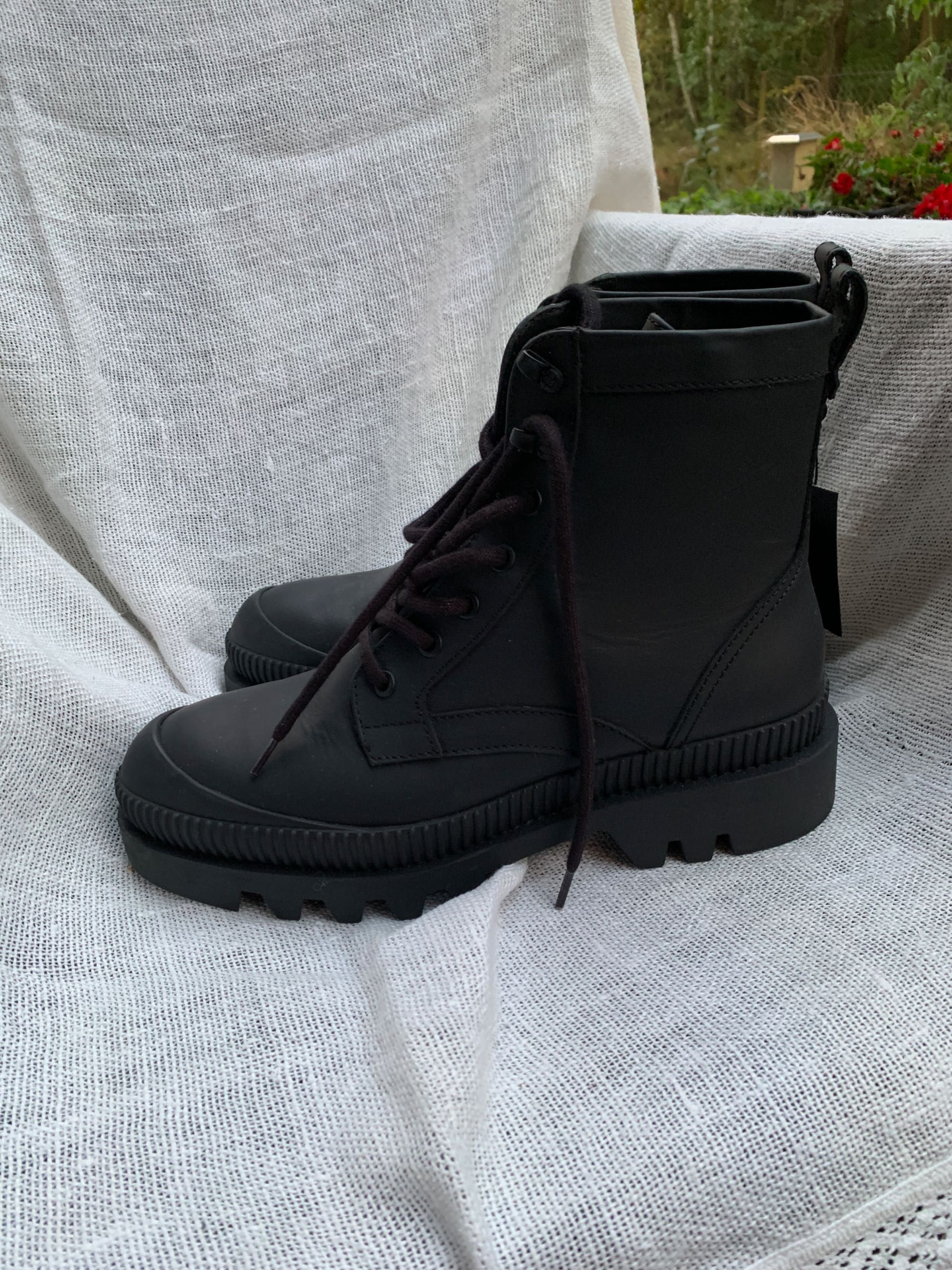 Buty damskie trapery skórzane Massimo Dutti 40 botki sznurowane