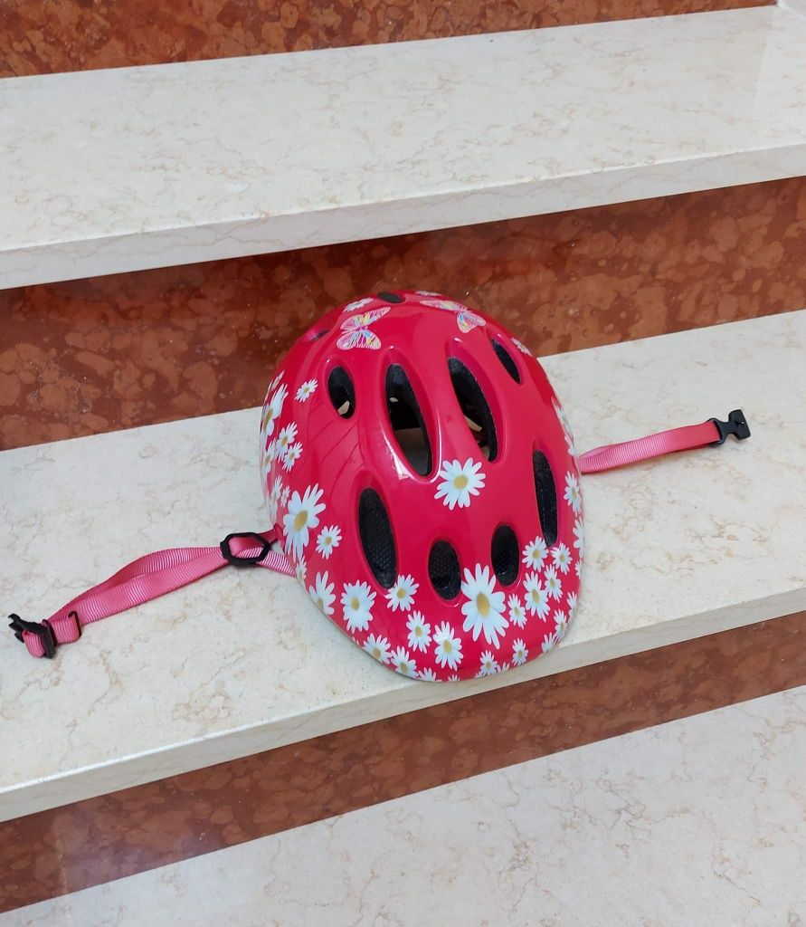 Kask rowerowy Lazer dla dziewczynki różowy stokrotki 6-10 lat