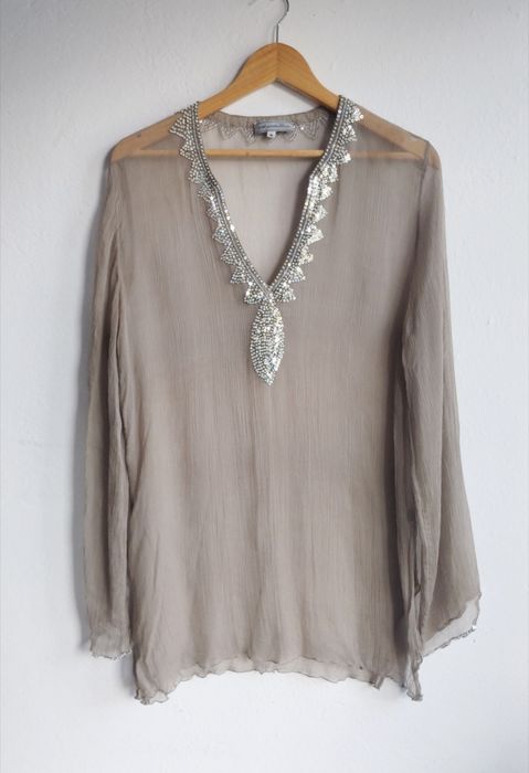 Jedwabna bluzka 100% silk cienka M luźna modna elegancka narzutka