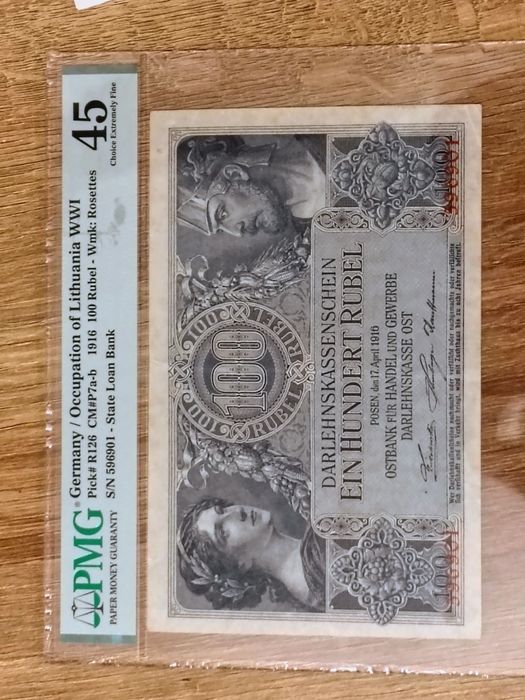 100 Rubli 1916 PMG 45 ! 6 cyfr kowno stan 2+ nie 1918 OKAZJA