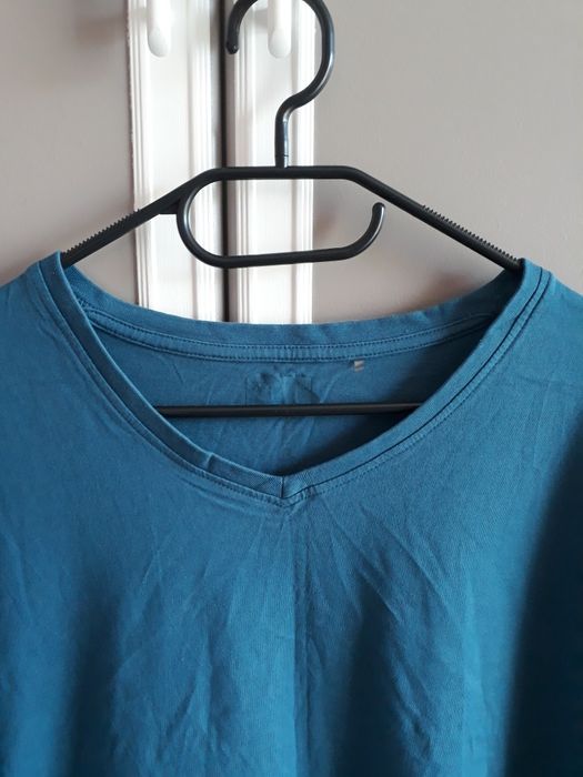 T-shirt męski niebieski turkusowy bez nadruków 4F rozmiar XL dekolt V