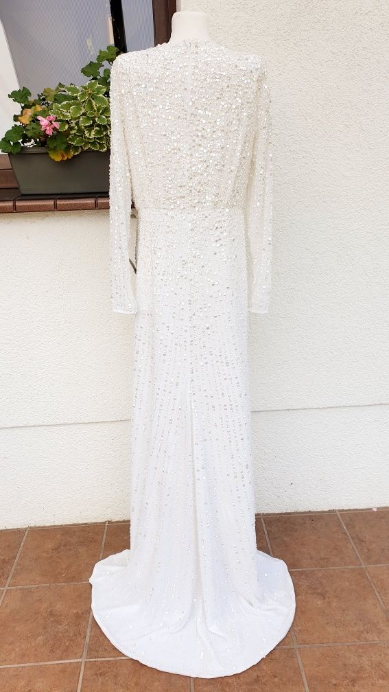 Sukienka ślubna Asos biała cekiny cekinowa maxi M