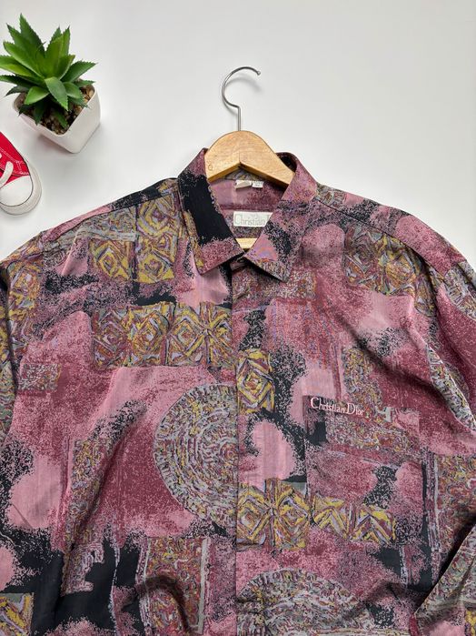 Рубашка шелковая Vintage Christian Dior Abstract Silk Shirt size XL
