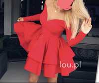 Czerwona sukienka Lou 34 xs falbanki wesele osiemnastka rozkloszowana