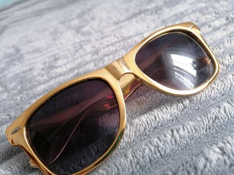Okulary przeciwsłoneczne złote obramówki damskie męskie