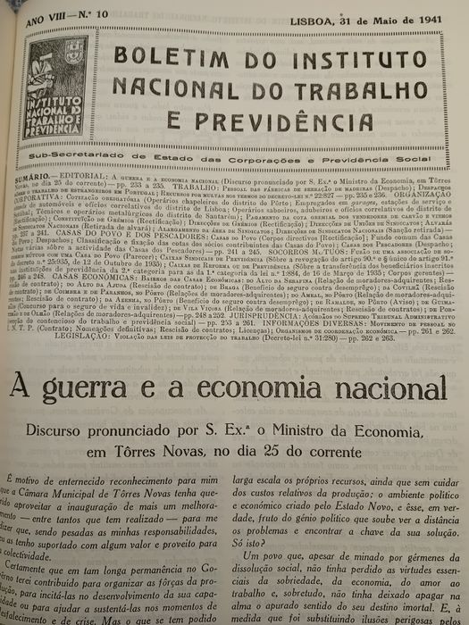 Boletim do Instituto Nacional do Trabalho e Providência " Estado Novo