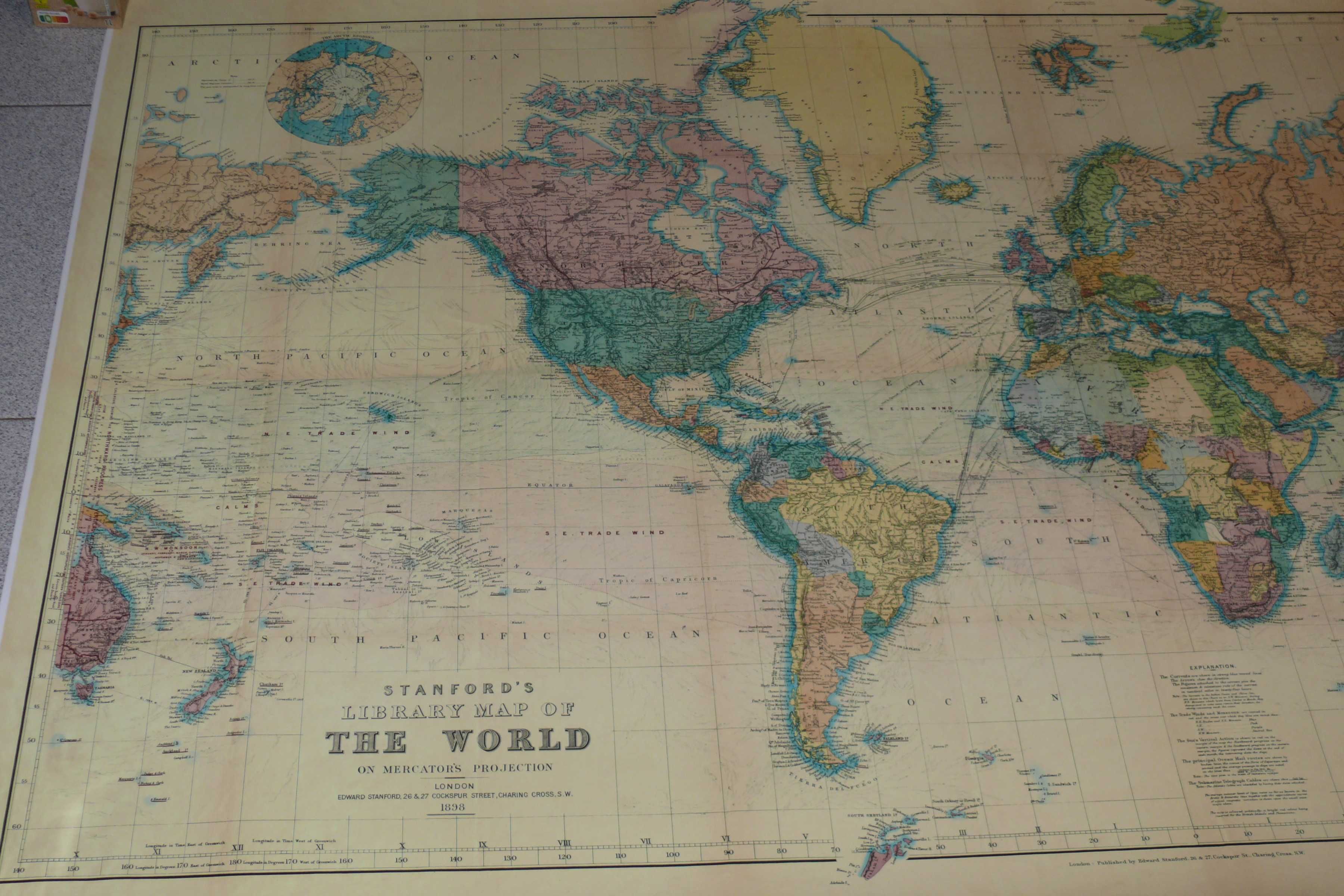 Mapa Mundo, Atlas de Stanford do ano de 1898, projeção Mercador