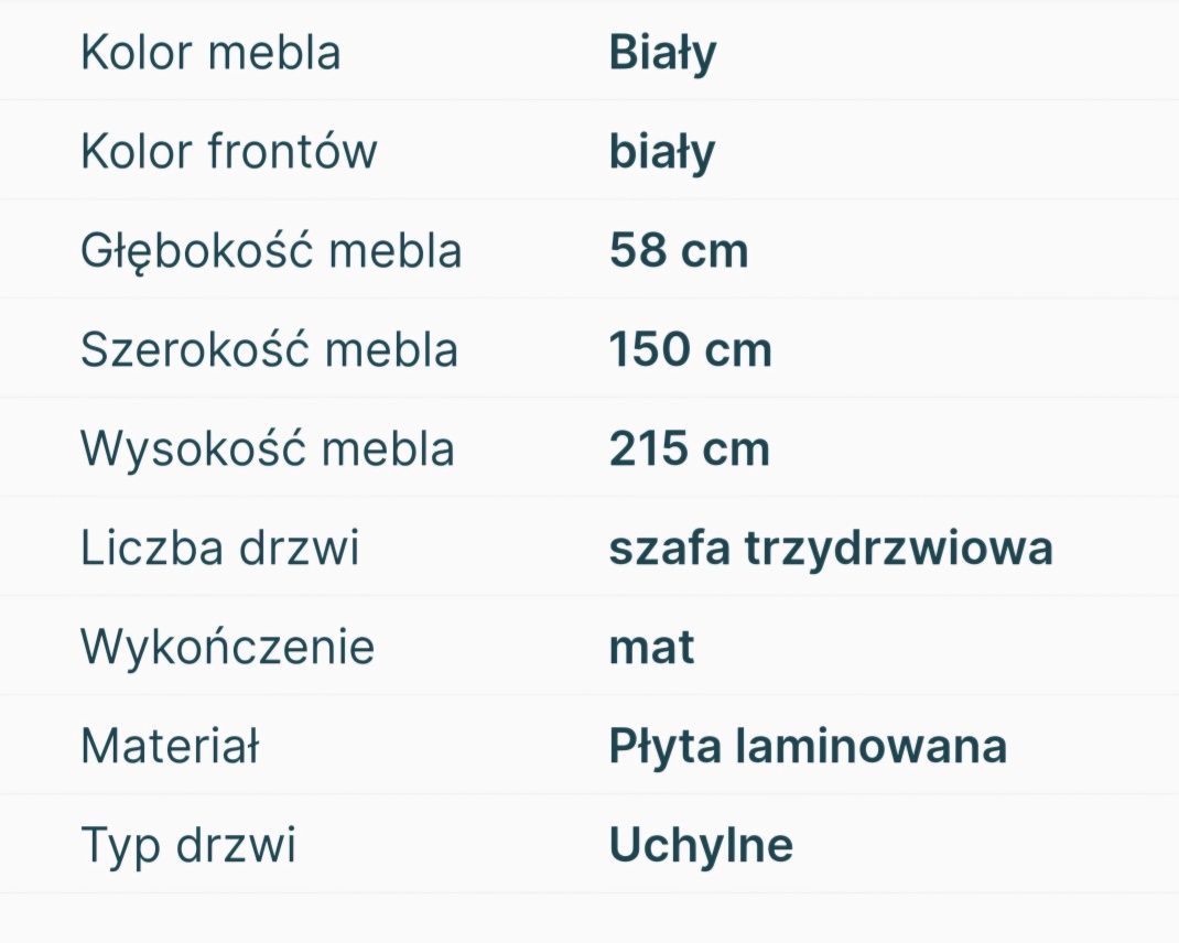 Szafa biala 150 cm