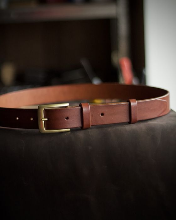 Ремінь шкіряний чоловічий класичний 35 мм з латунною пряжкою / ремень