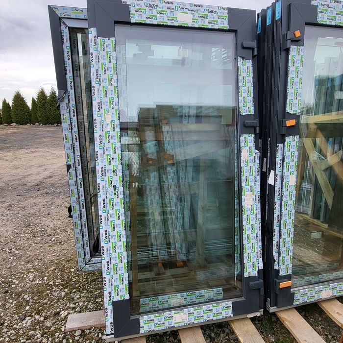 Drzwi zewnętrzne PCV 100x220 antracyt trzyszybowe