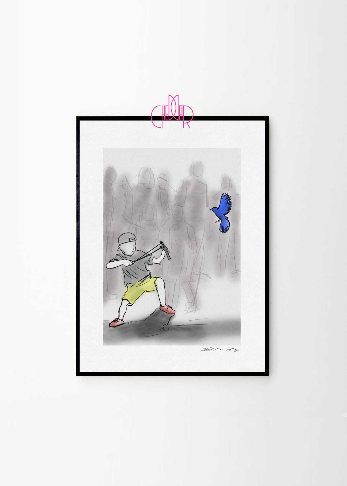Plakat minimalistyczny człowiek z ptakiem