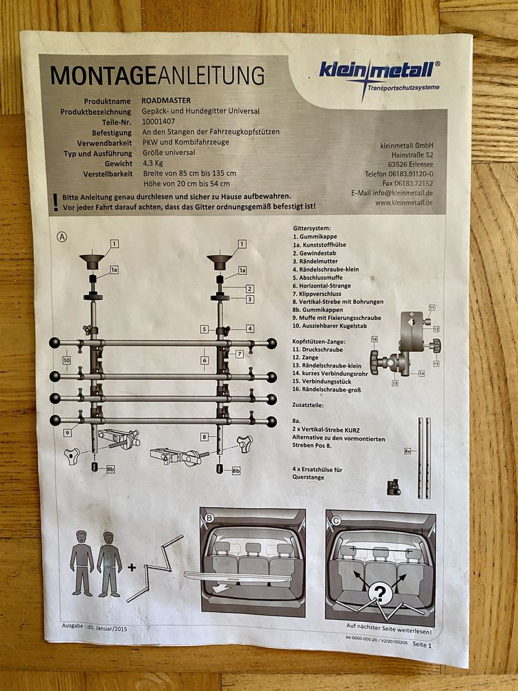 Uniwersalna regulowana kratka/przegroda do bagażnika niemiecka