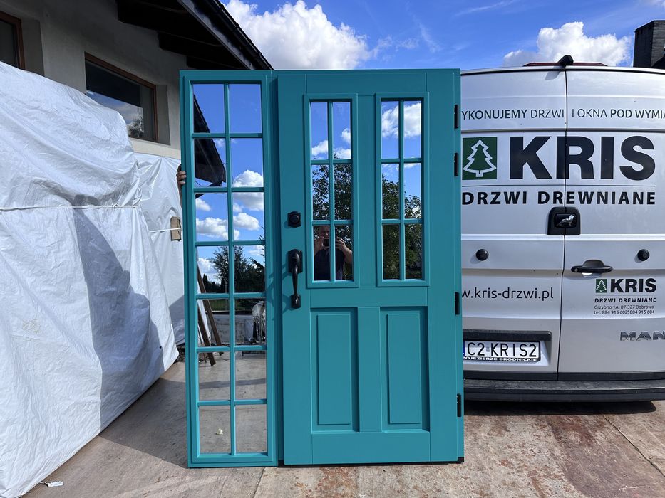 Drzwi zwenętrzne drewniane dwuskrzydłowe Na wymiar Cała Polska i UE