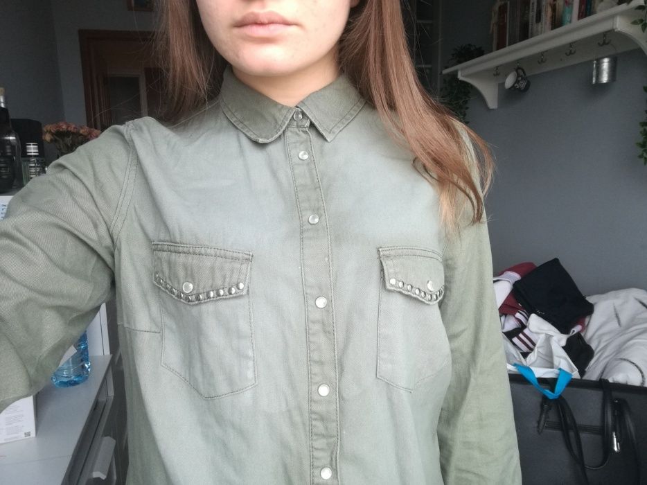 Koszula damska zielona na guziki z kołnierzem