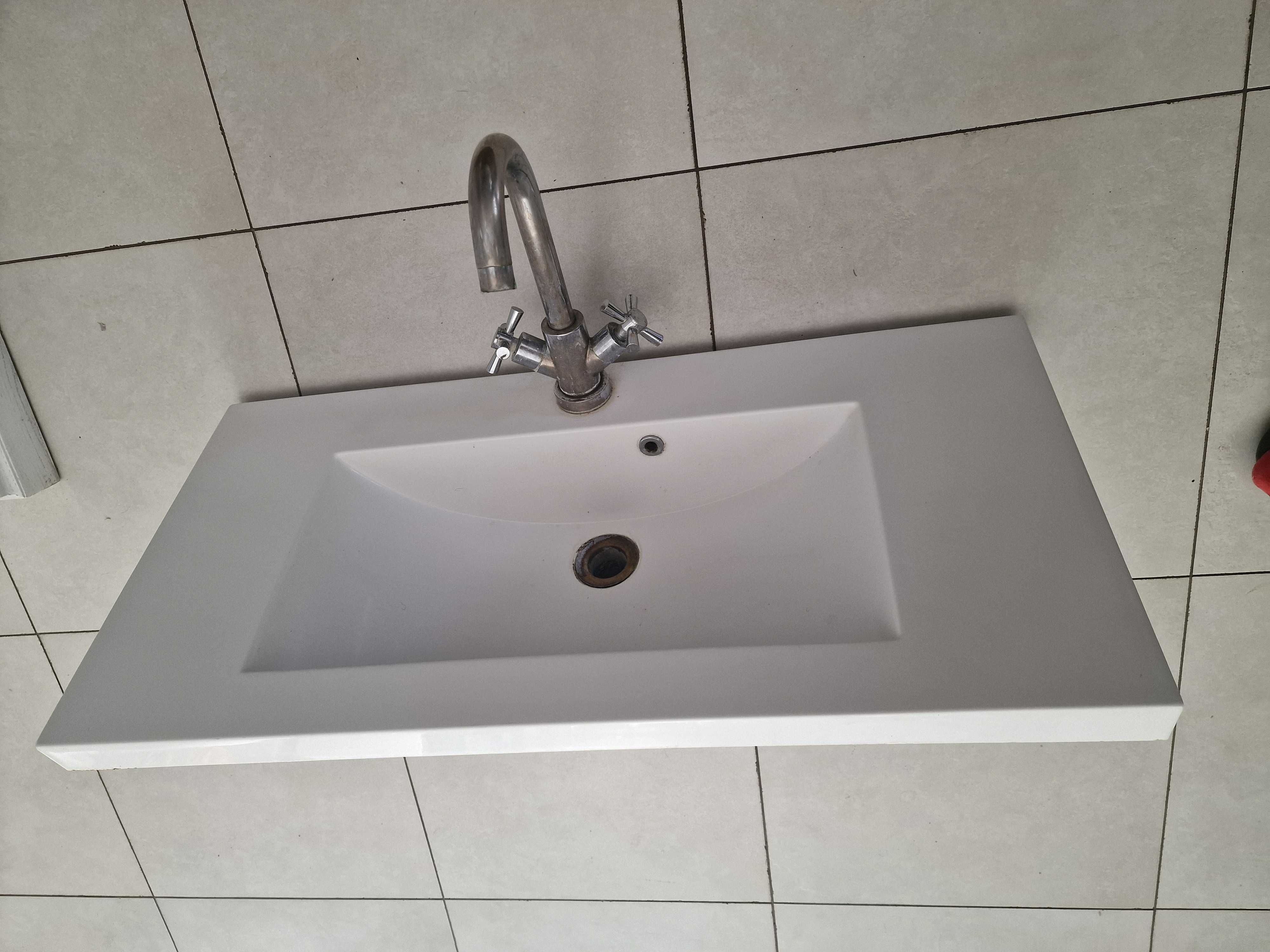 Umywalka wpuszczana nablatowa KARMELIT 80x39 lany MARMUR z kranem!