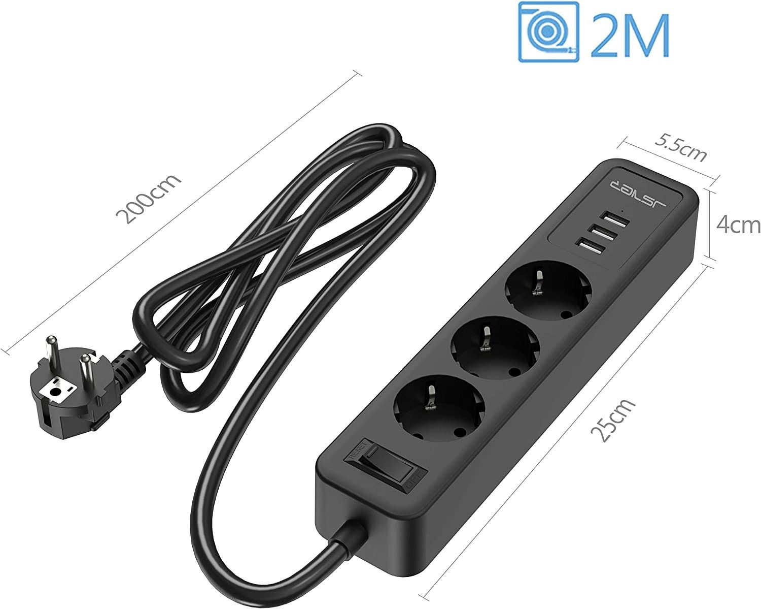 NOVA! Tomada extensão eléctrica Tripla com 3 Portas USB Power Strip