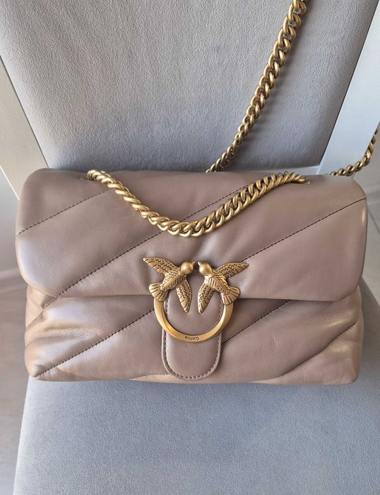 Pinko Love Puff Classic Torba na ramię skóra owcza jasny brąz