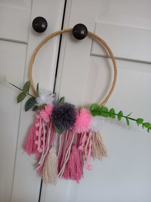 Łapacz snów 3 zawieszki dzwoneczki serduszko rattanowe światło zestaw